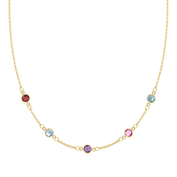 Personalized Classic 5 Birthstone Necklace in 14k Gold sold by Haverhill