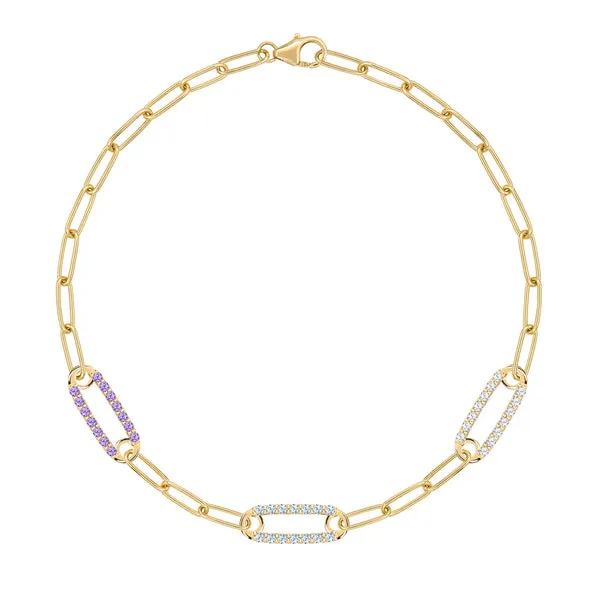 Personalized Adelaide 3 Pavé Birthstone Link Bracelet in 14k Gold sold by Haverhill