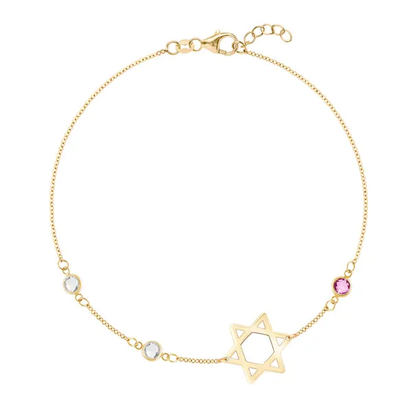 Personalized Classic Star of David & 3 Birthstone Bracelet in 14k Gold sold by Haverhill