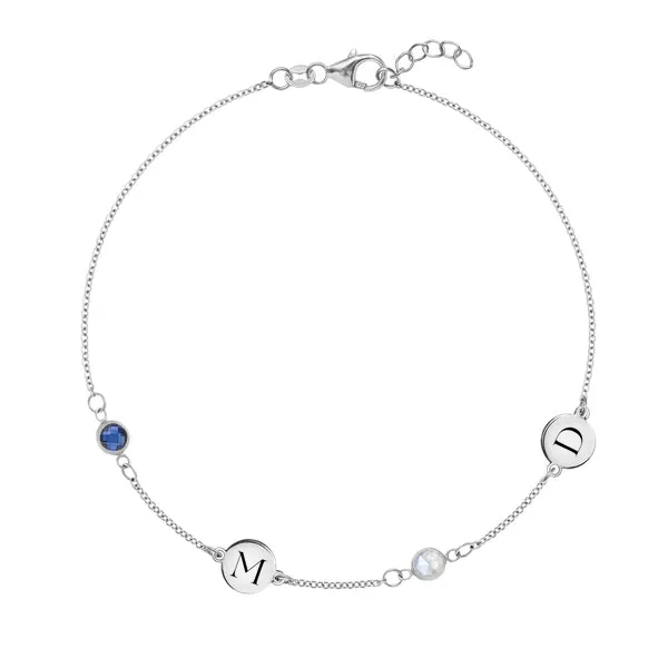 Personalized Classic 2 Letter & 2 Birthstone Bracelet in 14k Gold sold by Haverhill