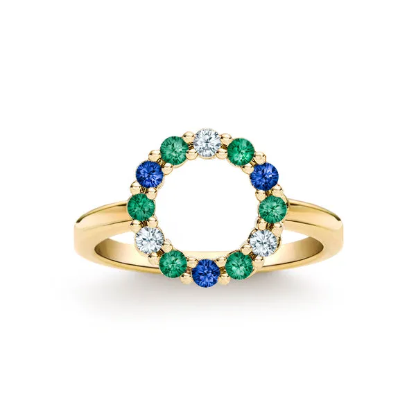 Personalized Rosecliff Small Circle Birthstone Ring in 14k Gold sold by Haverhill