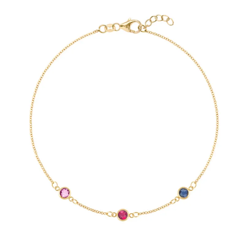 Personalized Classic 3 Birthstone Bracelet in 14k Gold sold by Haverhill