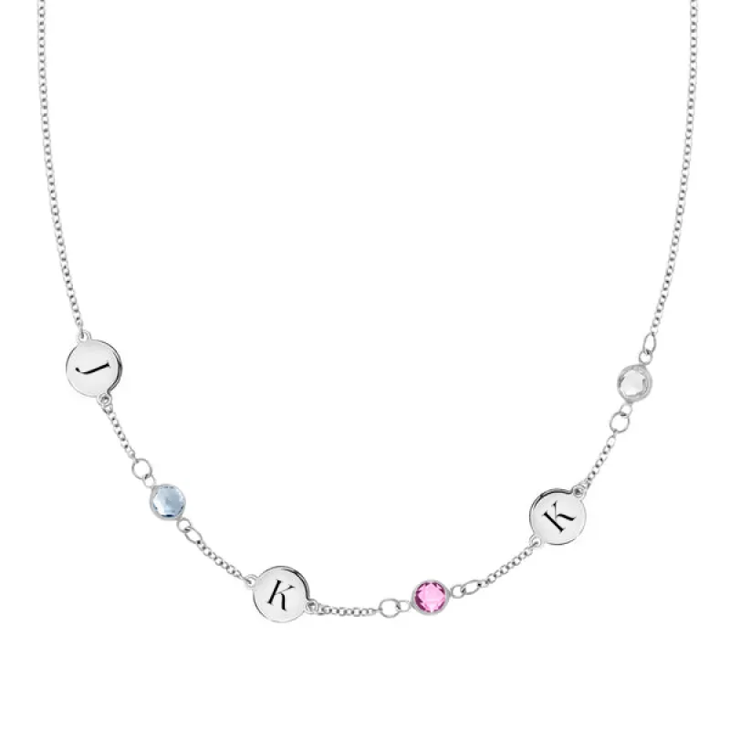 Personalized Classic 3 Letter & 3 Birthstone Necklace in 14k Gold (Single Spacing) sold by Haverhill