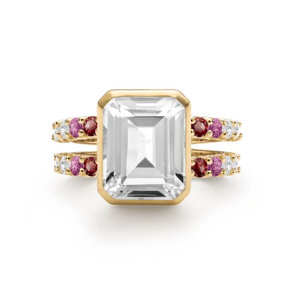 Personalized Warren Vertical Birthstone Ring with Accent Stones in 14k Gold sold by Haverhill