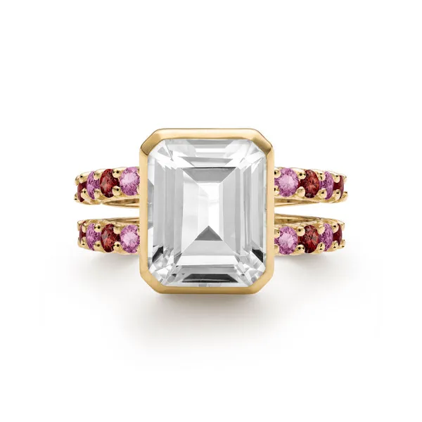 Personalized Warren Vertical Birthstone Ring with Accent Stones in 14k Gold sold by Haverhill