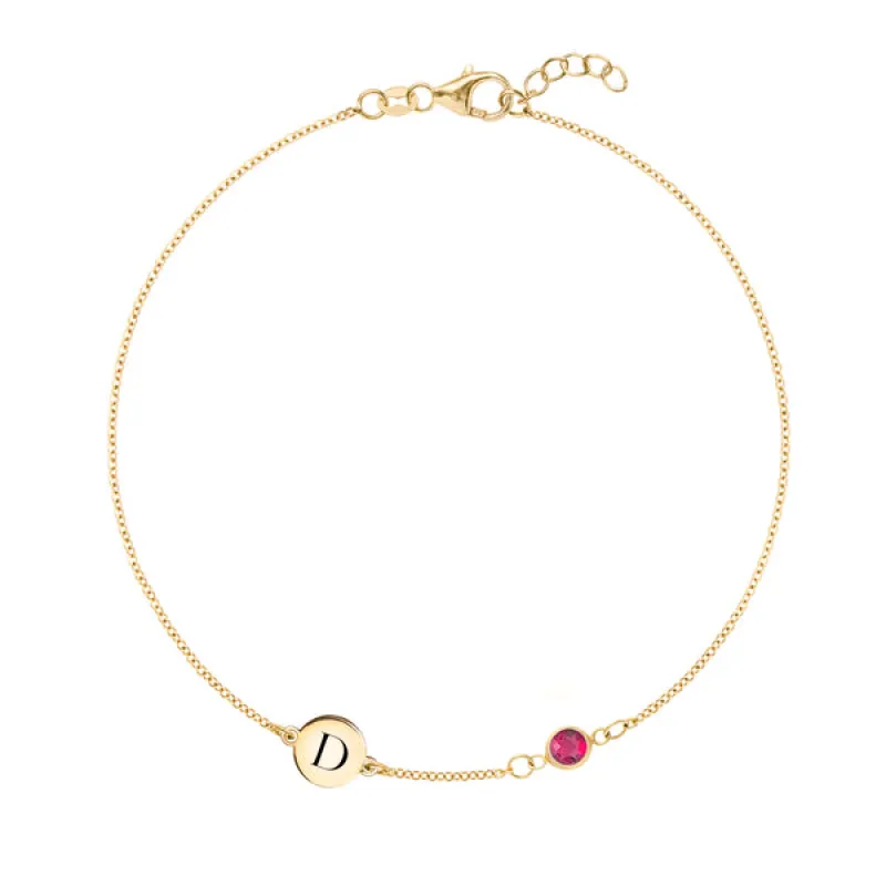 Personalized Classic 1 Letter & 1 Ruby Bracelet in 14k Gold (July) sold by Haverhill