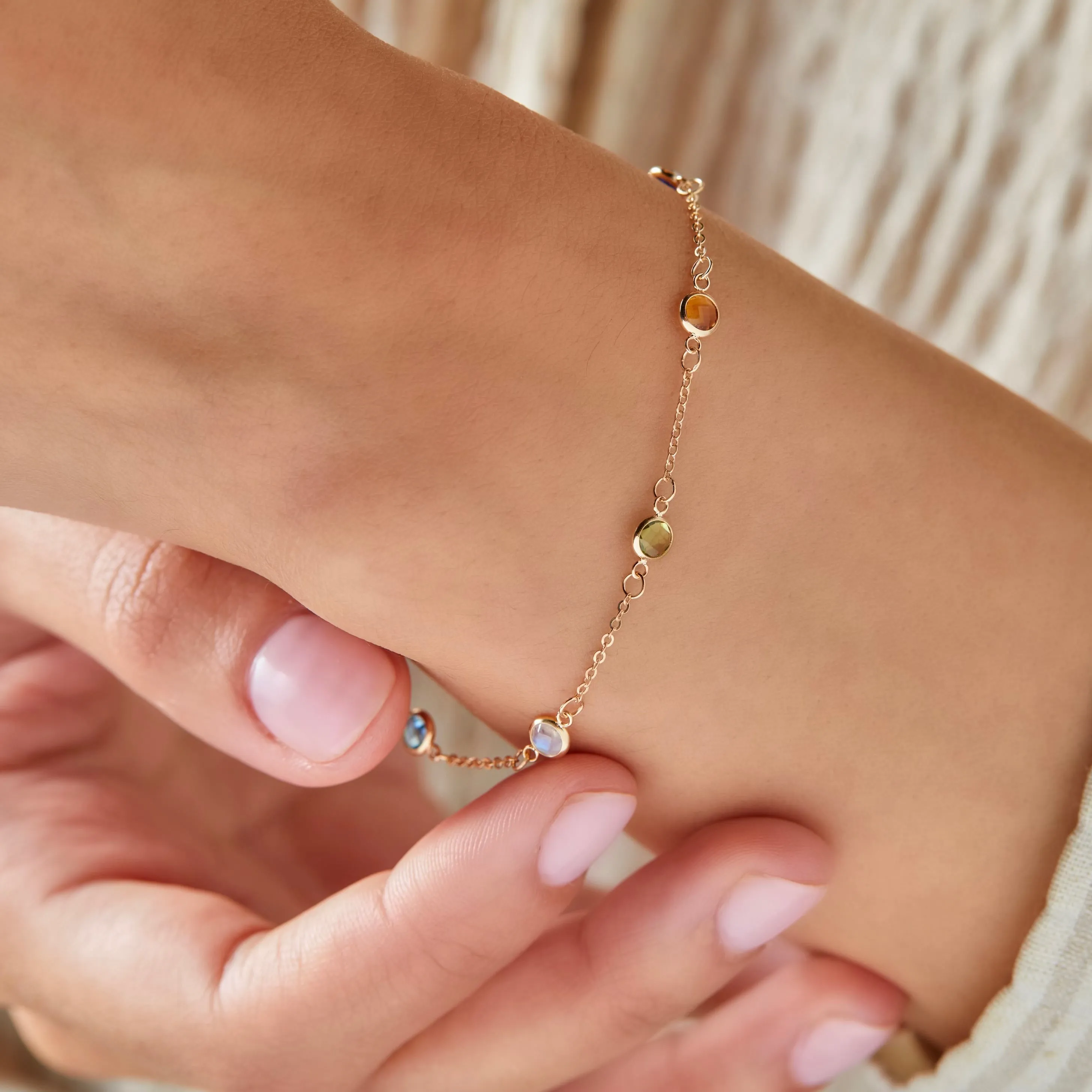 Personalized Classic 5 Birthstone Bracelet in 14k Gold sold by Haverhill product image thumbnail 3