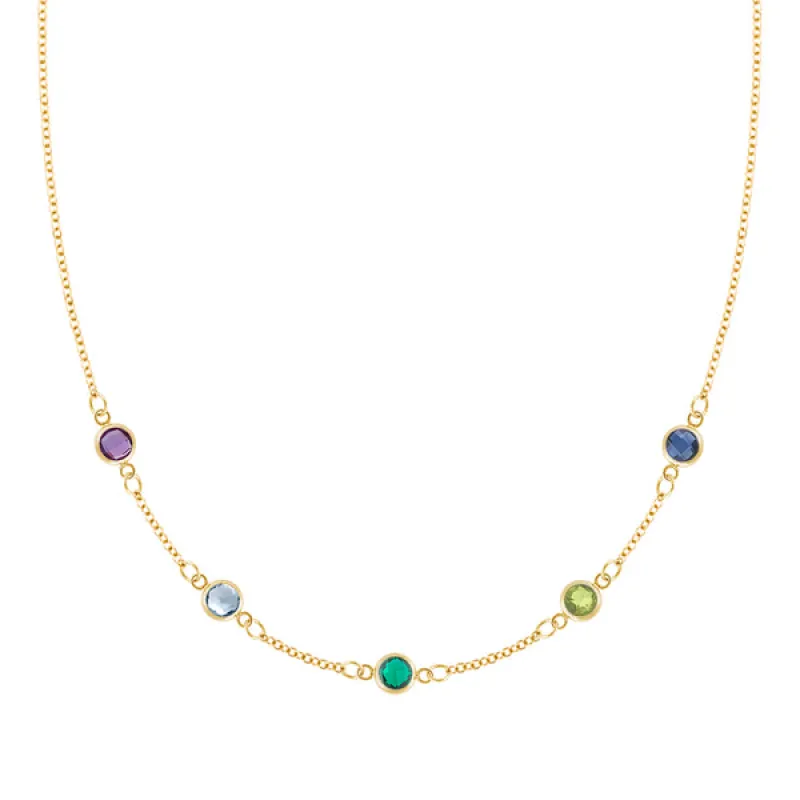 Personalized Classic 5 Birthstone Necklace in 14k Gold sold by Haverhill