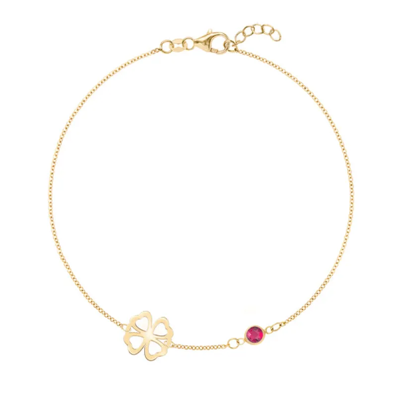 Personalized Classic Clover & 1 Birthstone Bracelet in 14k Gold sold by Haverhill