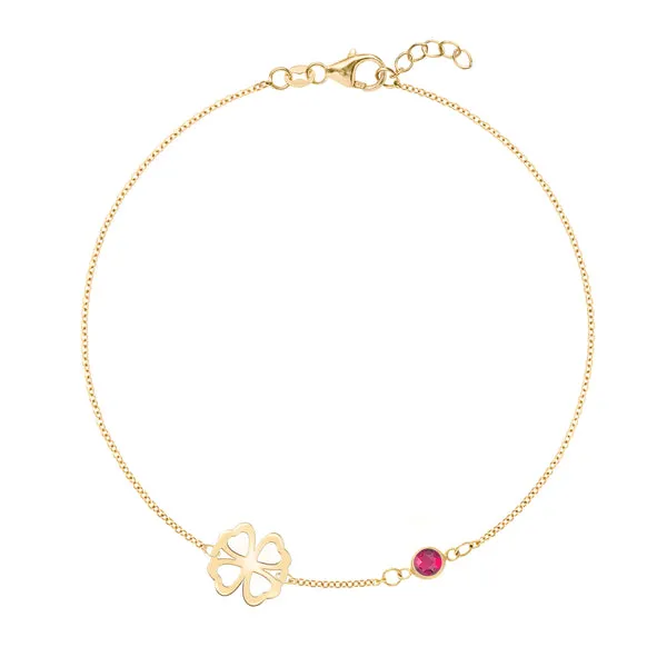 Personalized Classic Clover & 1 Birthstone Bracelet in 14k Gold sold by Haverhill
