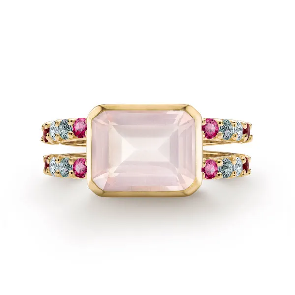 Personalized Warren Horizontal Birthstone Ring with Accent Stones in 14k Gold sold by Haverhill