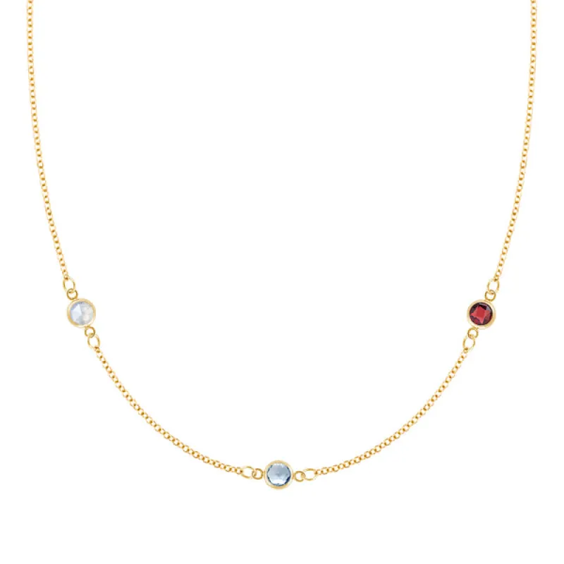 Personalized Classic 3 Birthstone Necklace in 14k Gold sold by Haverhill