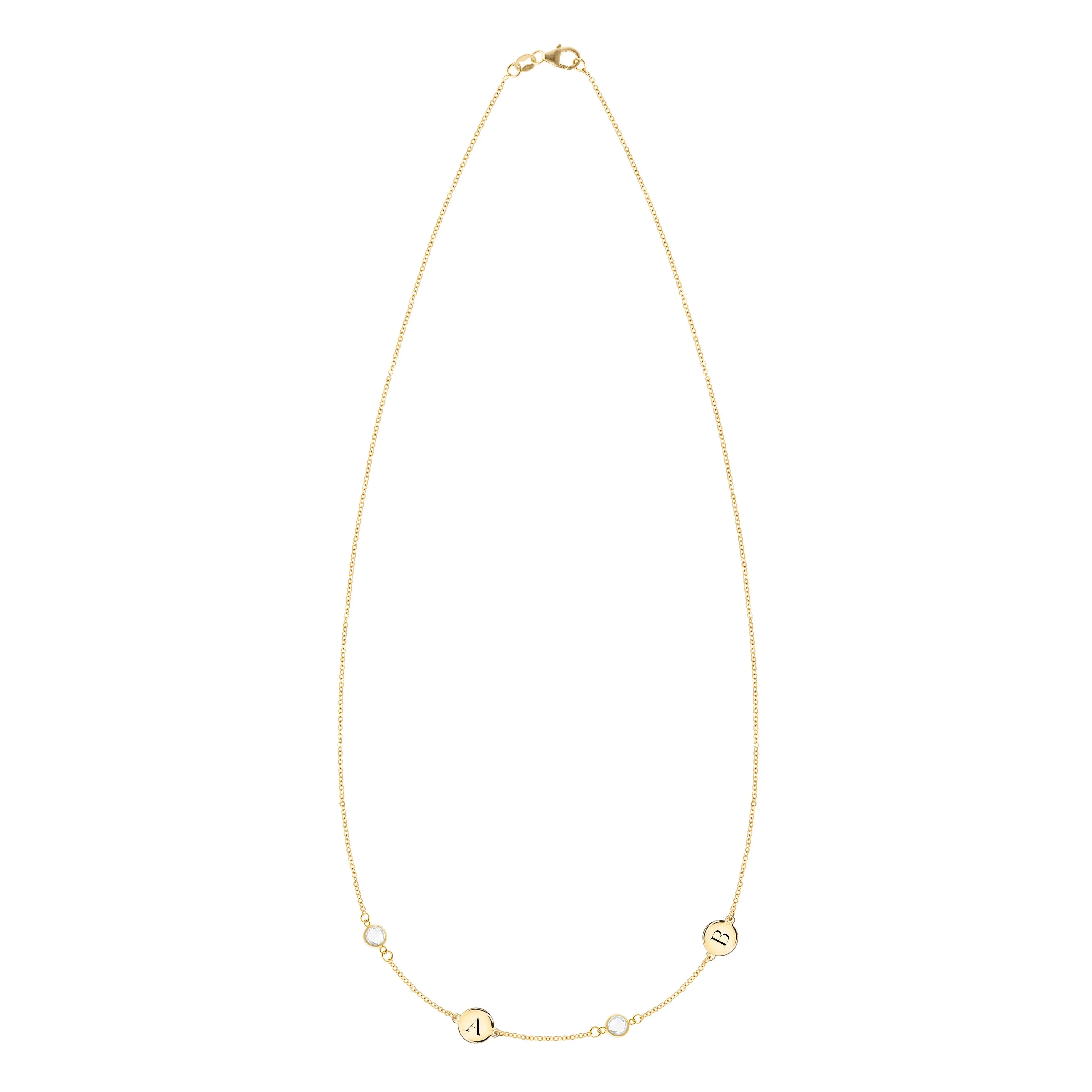 Personalized Classic 2 Letter & 2 Birthstone Necklace in 14k Gold (Double Spacing) sold by Haverhill product image thumbnail 4
