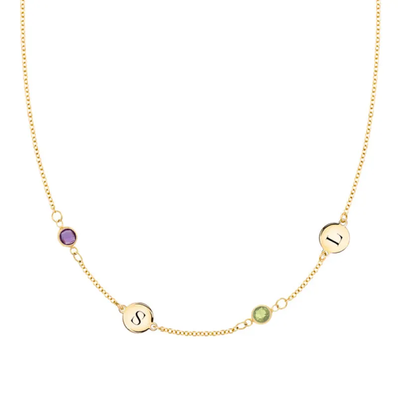 Personalized Classic 2 Letter & 2 Birthstone Necklace in 14k Gold (Double Spacing) made by Haverhill