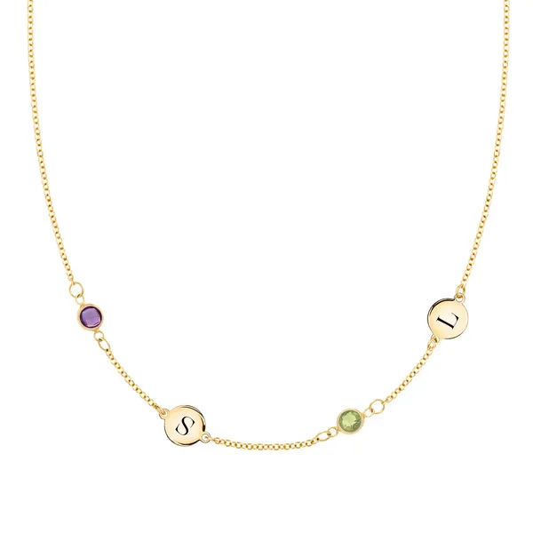 Personalized Classic 2 Letter & 2 Birthstone Necklace in 14k Gold (Double Spacing) sold by Haverhill