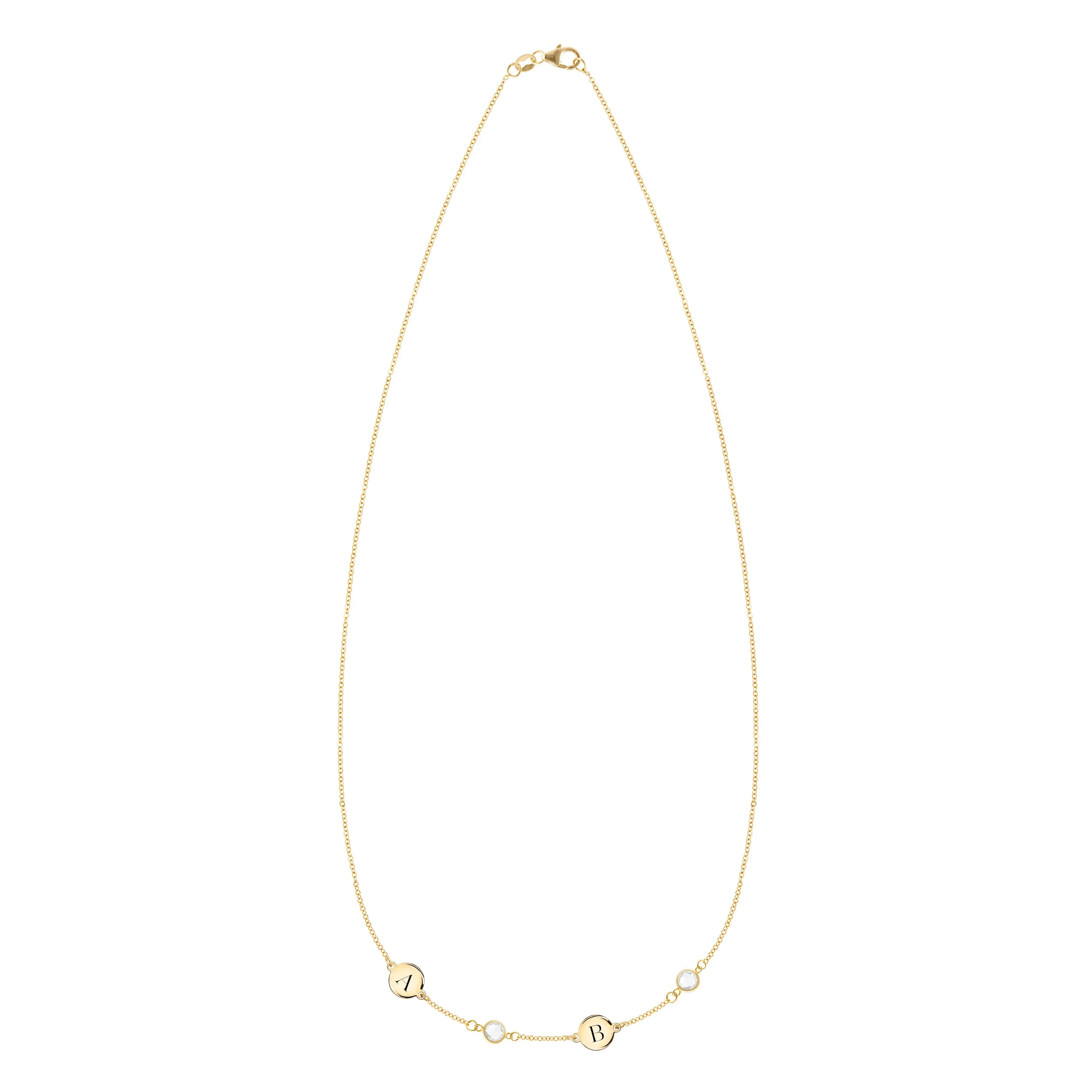 Personalized Classic 2 Letter & 2 Birthstone Necklace in 14k Gold (Single Spacing) sold by Haverhill product image thumbnail 4