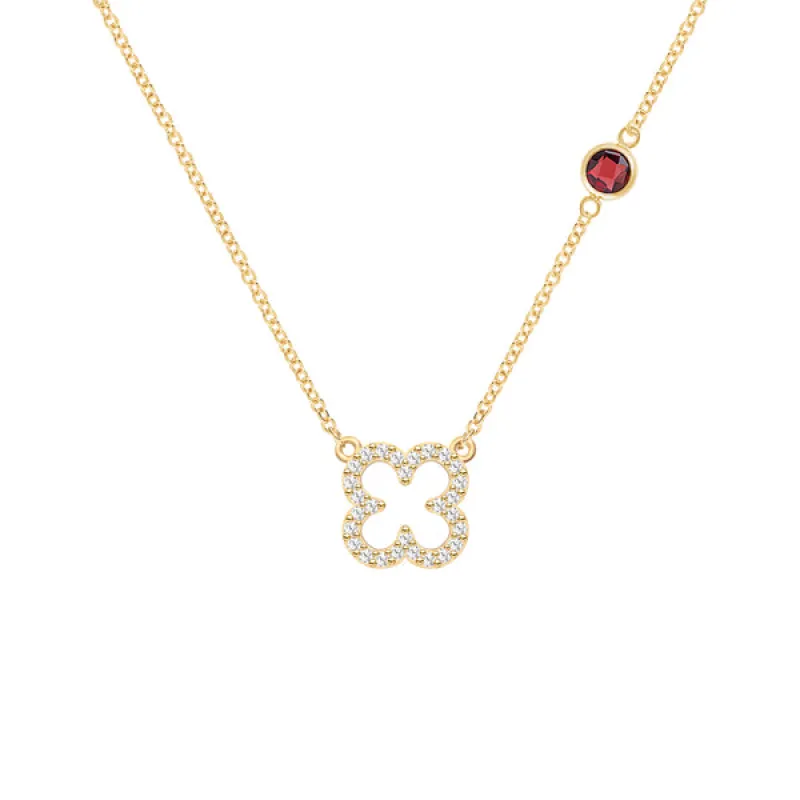 Personalized Diamond Clover & Birthstone Necklace in 14k Gold sold by Haverhill