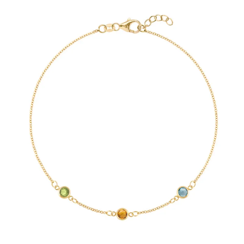 Personalized Classic 3 Birthstone Bracelet in 14k Gold sold by Haverhill