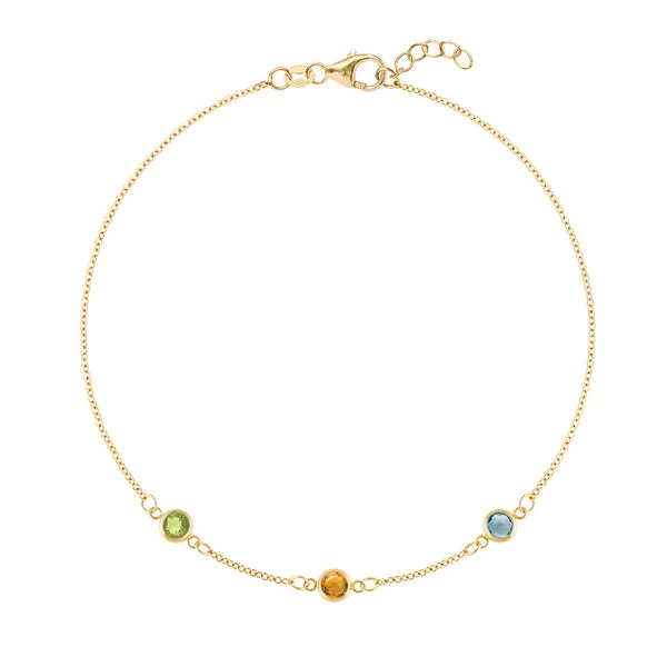 Personalized Classic 3 Birthstone Bracelet in 14k Gold sold by Haverhill