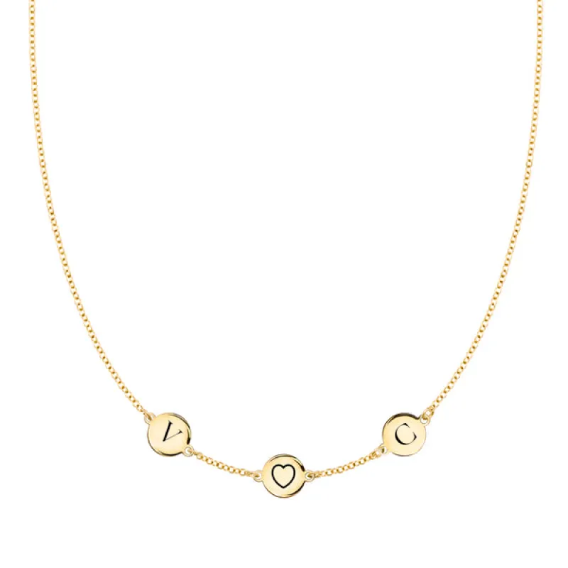 Personalized Heart Disc & 2 Letter Necklace in 14k Gold sold by Haverhill