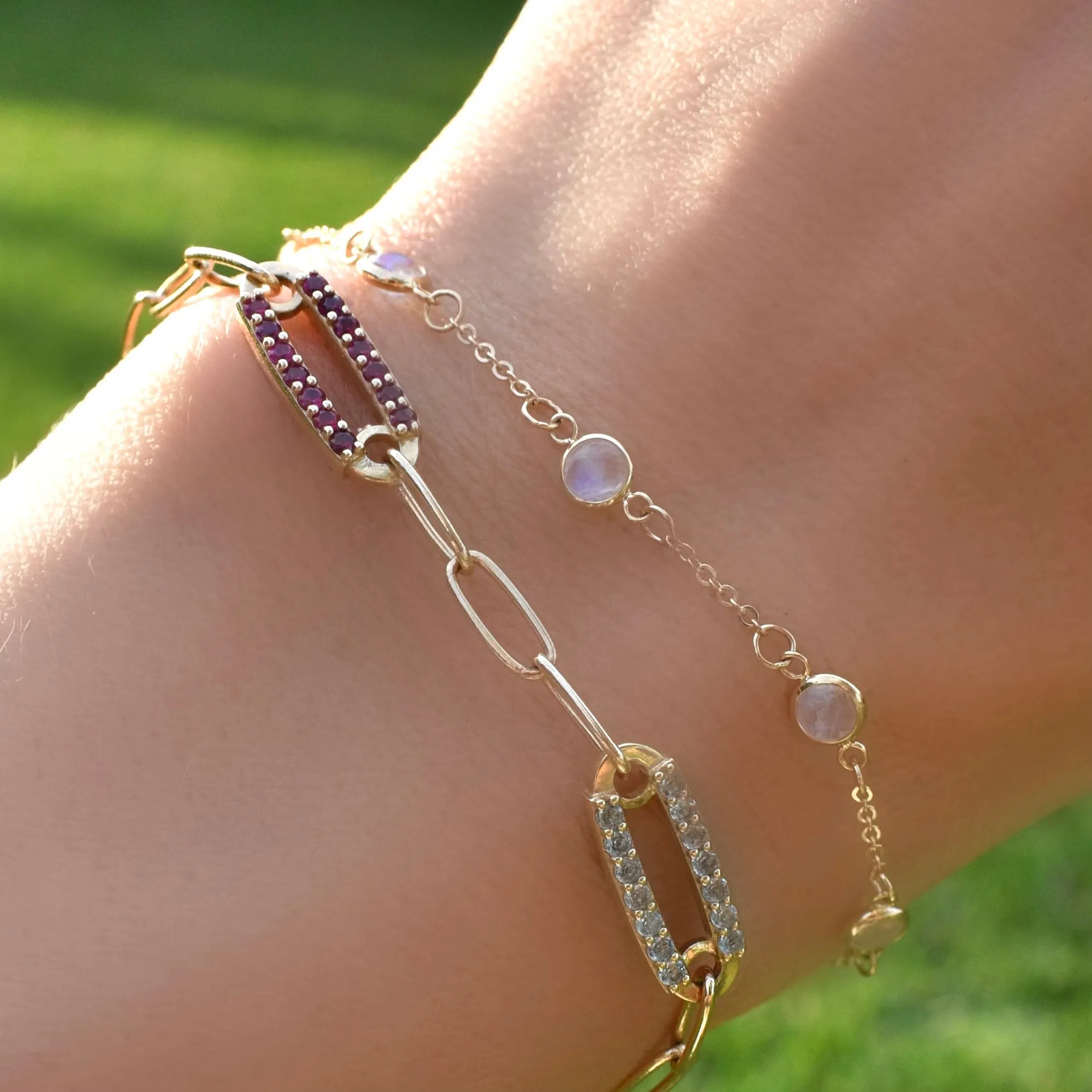 Personalized Adelaide 2 Pavé Birthstone Link Bracelet in 14k Gold sold by Haverhill product image thumbnail 3