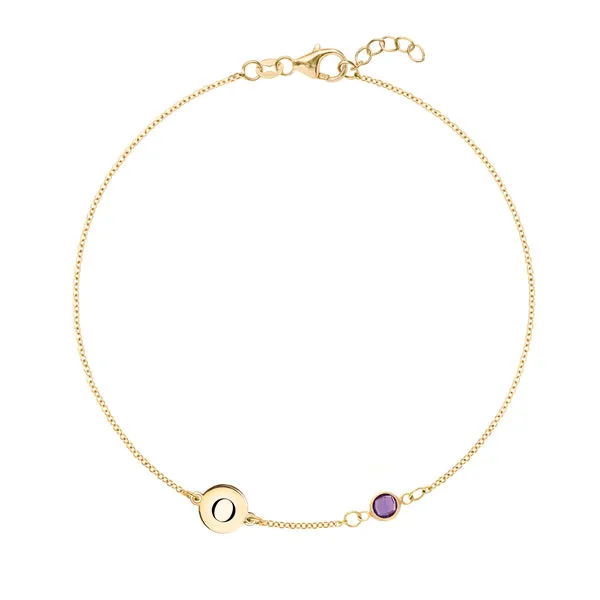 Personalized Classic 1 Letter & 1 Amethyst Bracelet in 14k Gold (February) sold by Haverhill