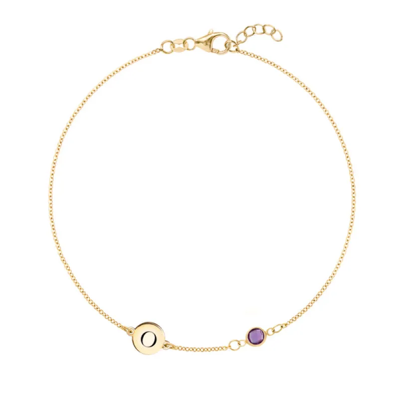 Personalized Classic 1 Letter & 1 Birthstone Bracelet in 14k Gold sold by Haverhill