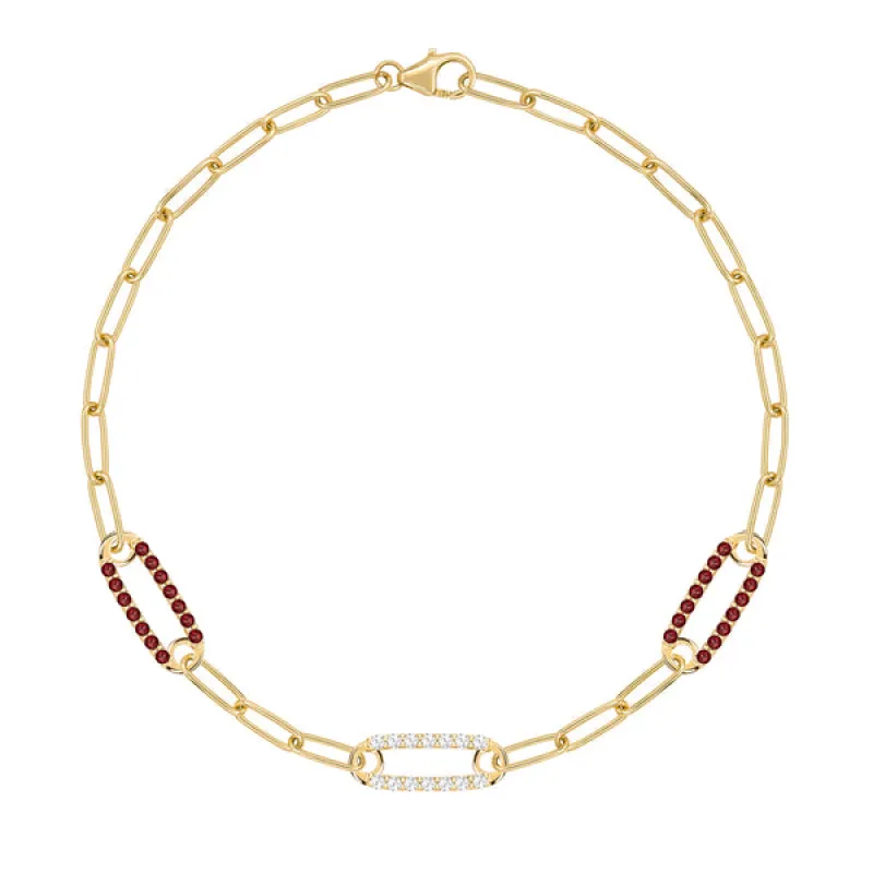 Personalized Adelaide 3 Pavé Birthstone Link Bracelet in 14k Gold sold by Haverhill