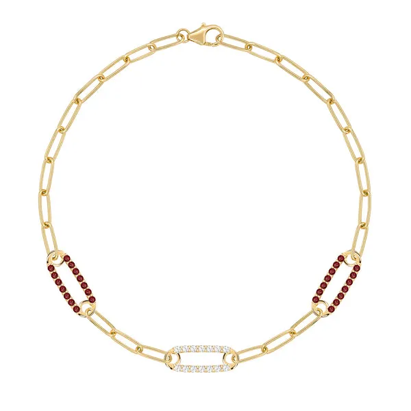 Personalized Adelaide 3 Pavé Birthstone Link Bracelet in 14k Gold sold by Haverhill