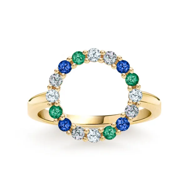 Personalized Rosecliff Circle Birthstone Ring in 14k Gold sold by Haverhill