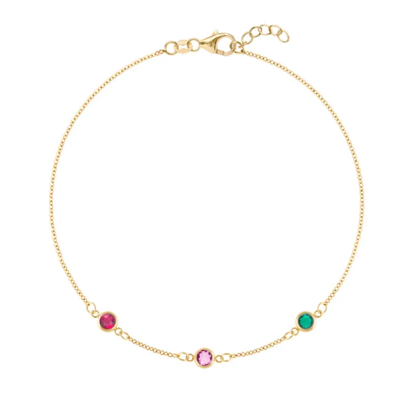 Personalized Classic 3 Birthstone Bracelet in 14k Gold sold by Haverhill