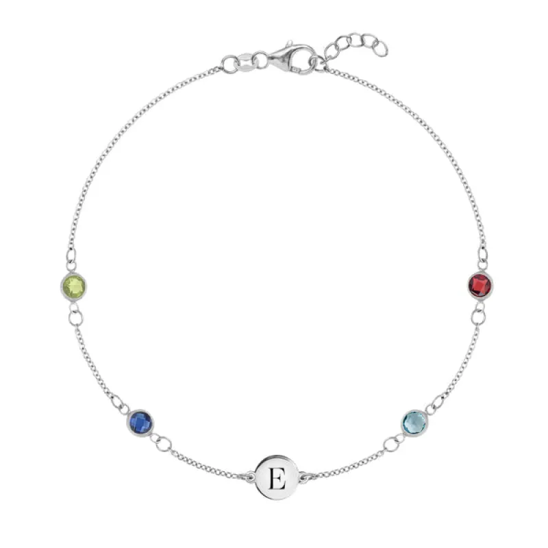 Personalized Classic 1 Letter & 4 Birthstone Bracelet in 14k Gold sold by Haverhill