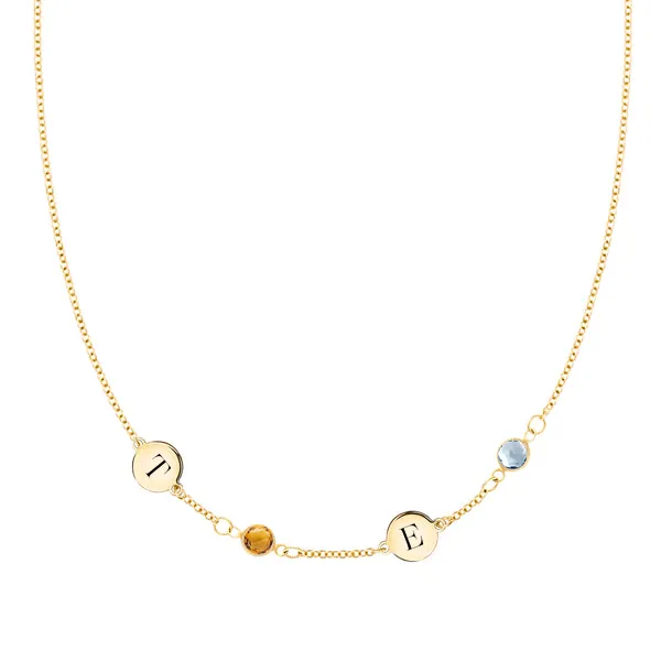 Personalized Classic 2 Letter & 2 Birthstone Necklace in 14k Gold (Single Spacing) sold by Haverhill