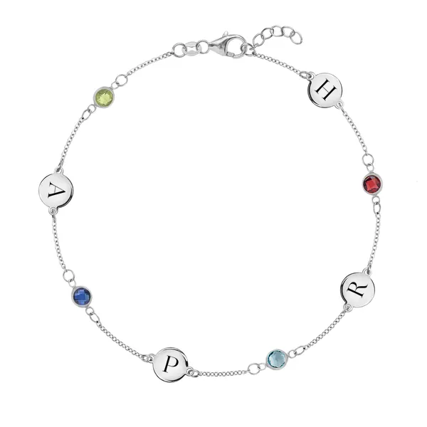 Personalized Classic 4 Letter & 4 Birthstone Bracelet in 14k Gold sold by Haverhill