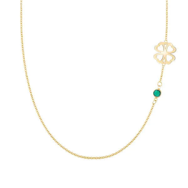 Personalized Classic Clover & 1 Birthstone Necklace in 14k Gold sold by Haverhill
