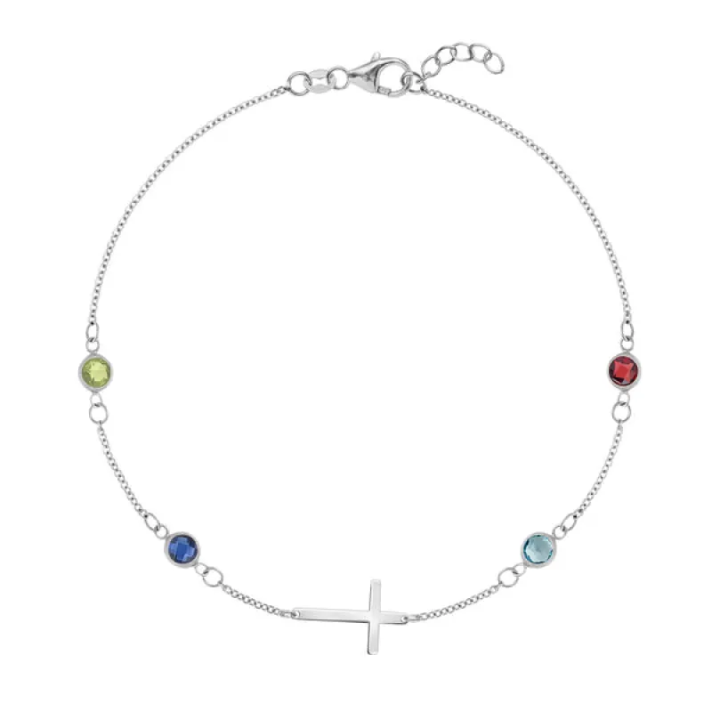 Personalized Classic Cross & 4 Birthstone Bracelet in 14k Gold sold by Haverhill