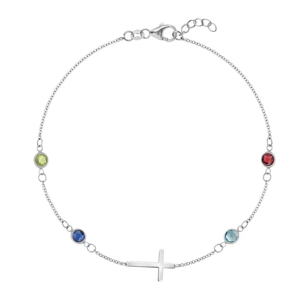 Personalized Classic Cross & 4 Birthstone Bracelet in 14k Gold sold by Haverhill