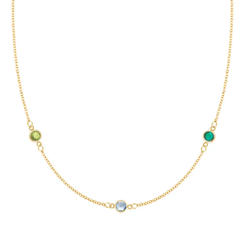 Personalized Classic 3 Birthstone Necklace in 14k Gold sold by Haverhill