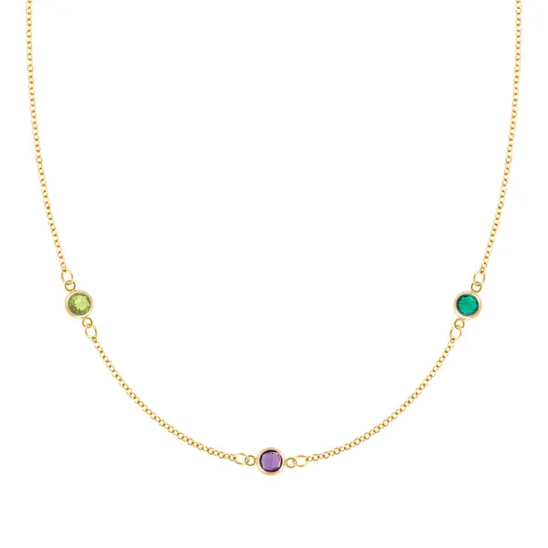 Personalized Classic 3 Birthstone Necklace in 14k Gold sold by Haverhill