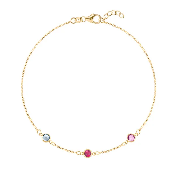 Personalized Classic 3 Birthstone Bracelet in 14k Gold sold by Haverhill