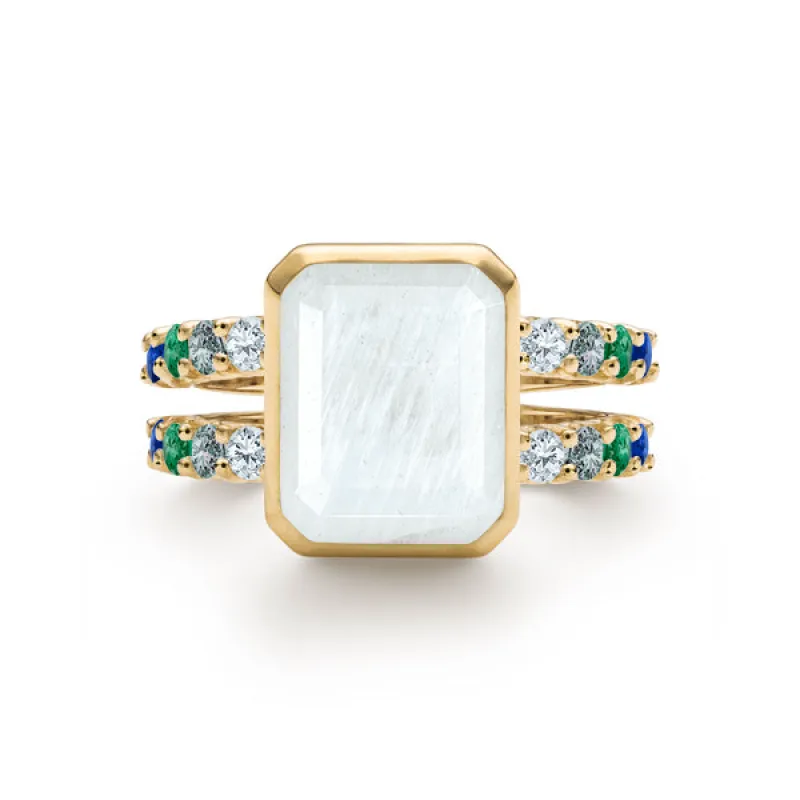 Personalized Warren Vertical Birthstone Ring with Accent Stones in 14k Gold sold by Haverhill