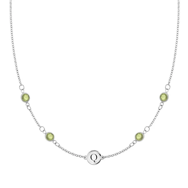 Personalized Classic 1 Letter & 4 Peridot Necklace in 14k Gold (August) sold by Haverhill