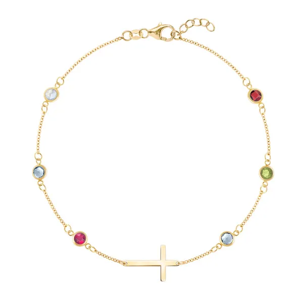 Personalized Bayberry Birthstone Cross Bracelet in 14k Gold sold by Haverhill