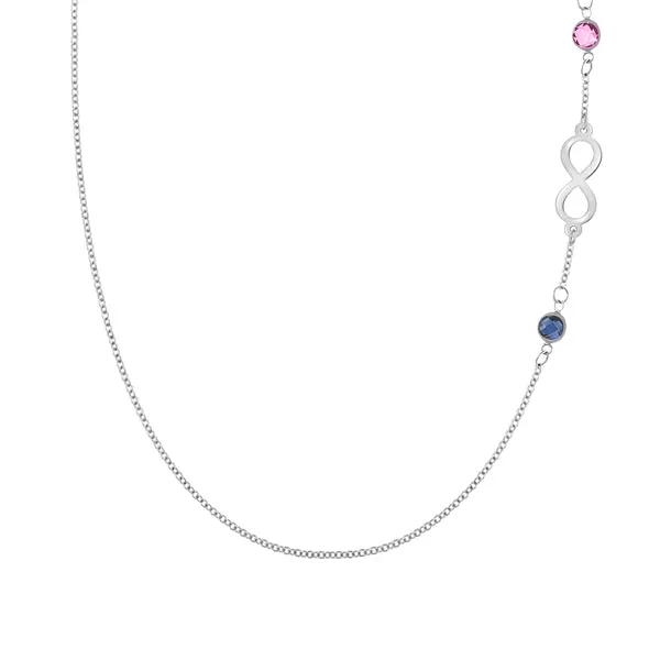 Personalized Classic Infinity & 2 Birthstone Necklace in 14k Gold sold by Haverhill