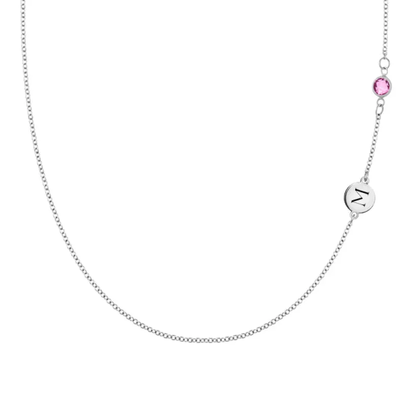 Personalized Classic 1 Letter & 1 Pink Sapphire Necklace in 14k Gold (October) sold by Haverhill