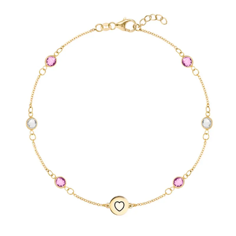 Personalized Heart Disc & Classic 6 Birthstone Bracelet in 14k Gold sold by Haverhill