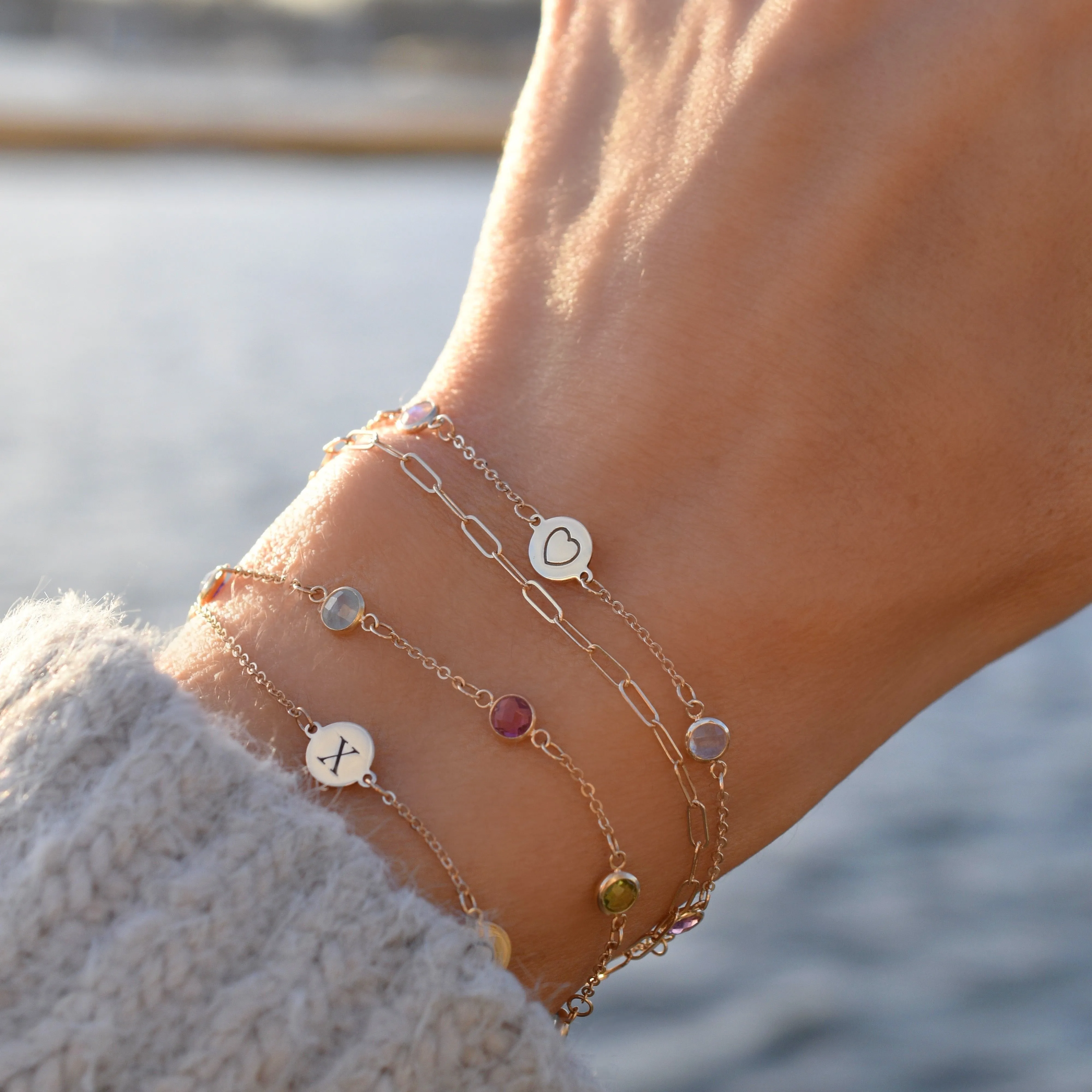 Personalized Heart Disc & Classic 6 Birthstone Bracelet in 14k Gold sold by Haverhill product image thumbnail 2