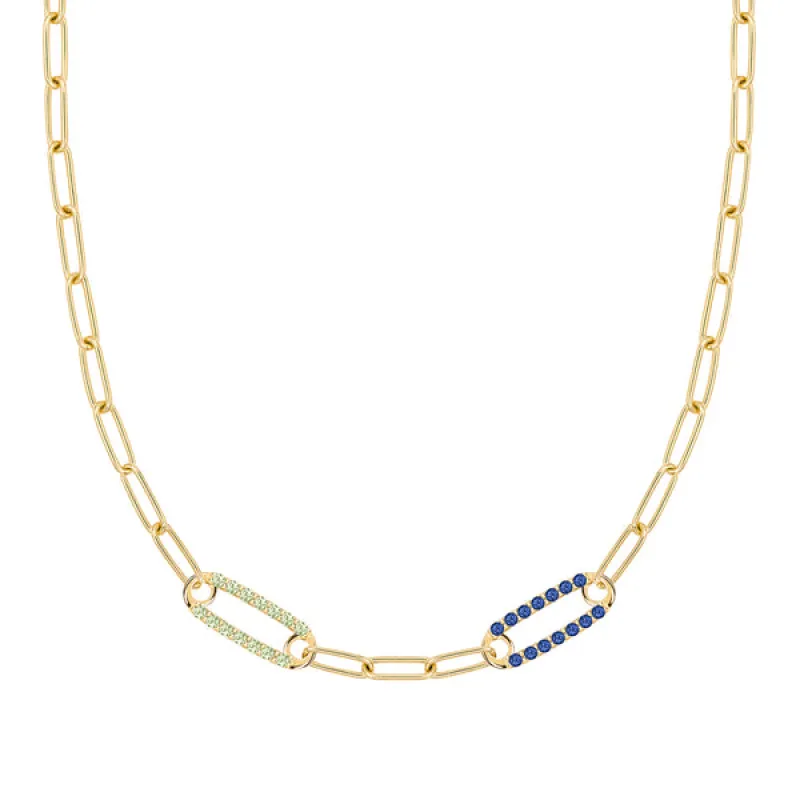 Personalized Adelaide 2 Pavé Birthstone Link Necklace in 14k Gold sold by Haverhill