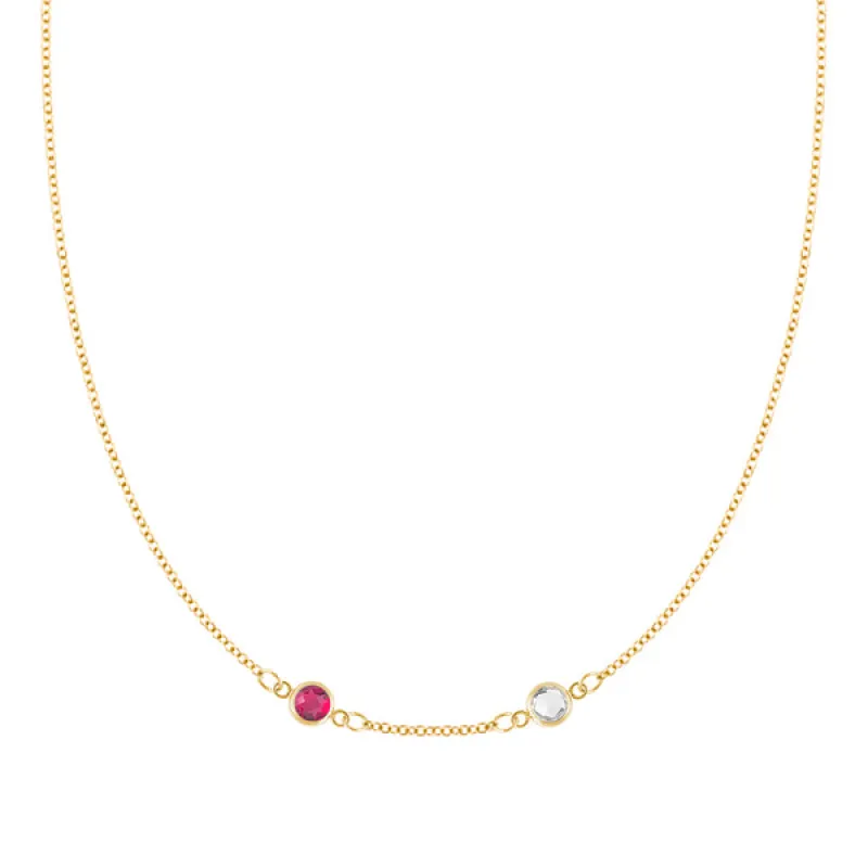 Personalized Classic 2 Birthstone Necklace in 14k Gold (Centered) sold by Haverhill