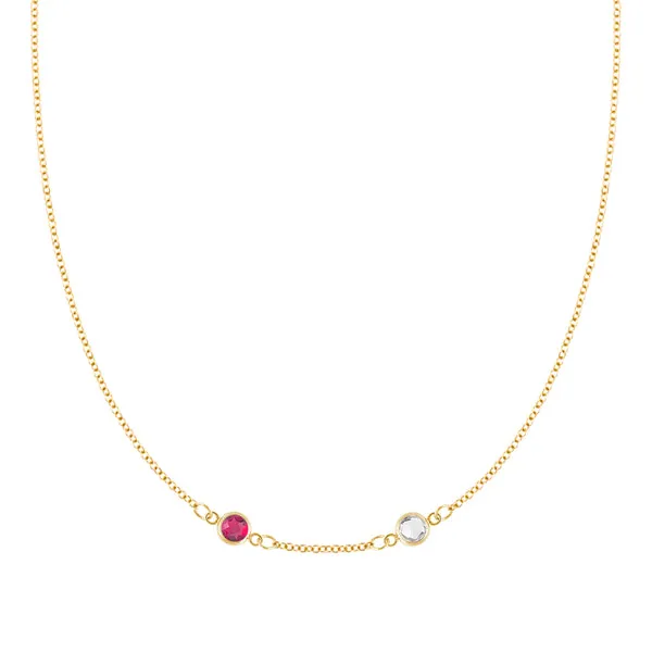 Personalized Classic 2 Birthstone Necklace in 14k Gold (Centered) sold by Haverhill